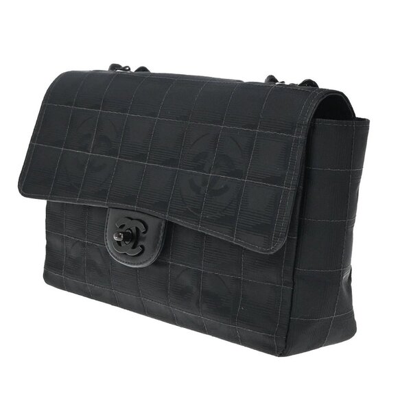 CHANEL CC Logo New Travel Line Chain Shoulder Bag Canvas Leather Black 310RP04 - Picture 2 of 16